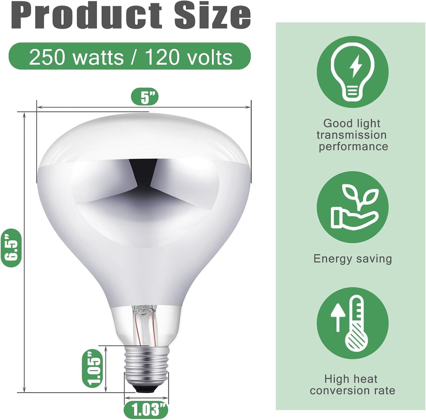 VIHOSE 12 Pack 250 Watt Heat Lamp 120v R40 Heat Lamp Bulbs Glass Incandescent Light Bulbs Incandescent Heating Lightbulbs for Reptiles Chicks Food Puppies Bathroom, Use E26 Base (Silver)