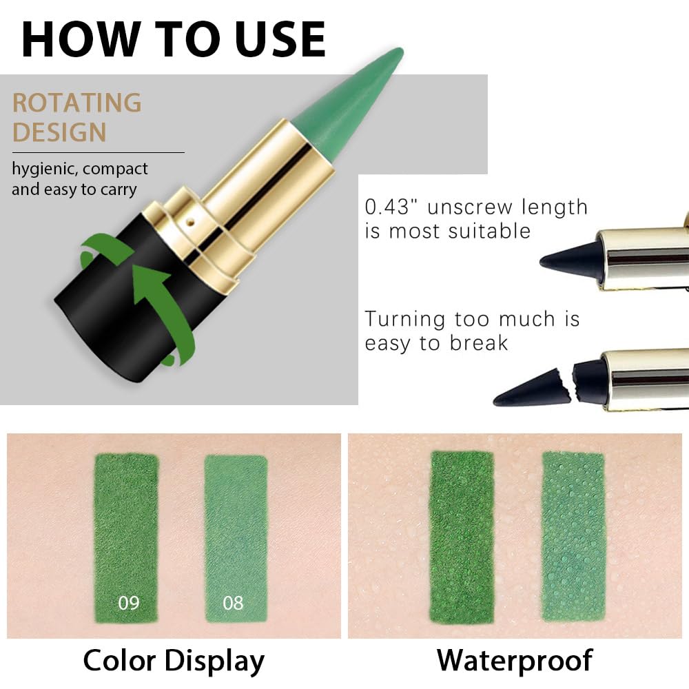 evpct 2Pcs Pale Nuetral Green Gel Eyeliner Pencils, Green Eye Liners Shadow Set for Halloween Goth Makeup, Creamy Eyeliner Crayon Waterproof Smudge Proof Easy Apply, delineador de ojos contra el agua
