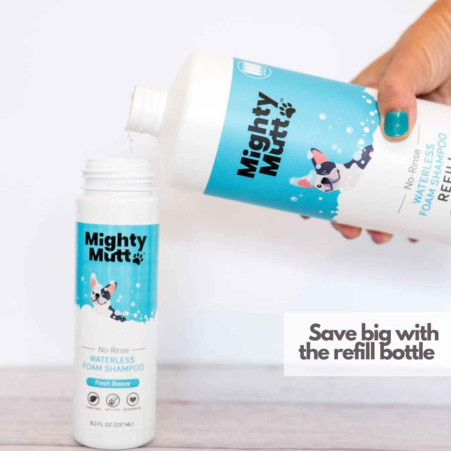 Mighty Mutt Waterless Foam Shampoo for Dogs | Dry Shampoo for Dogs No Rinse | Deodorizes Smelly Dogs | Soothing & Anti-Itch | Hypoallergenic | Waterless Dog Shampoo – Fresh Breeze Refill | 30 fl oz
