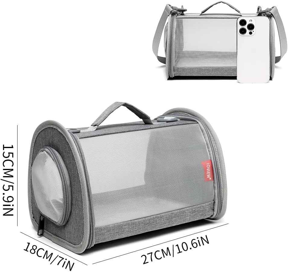 Guinea Pig Carrier Travel Small Animal Carrier Bag Lizard Bird Rabbit Carrier Cage Squirrel Breathable Bag Portable Travel Hamster Small Pet Hangbag (Small, Gray)
