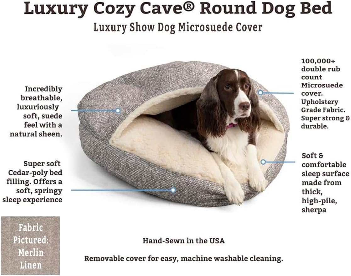 Snoozer Luxury Cozy Cave Dog Bed - Indoor Dog Bed with Cover Cave, Covered Calming Burrow for Small Sized Pets with Blanket Attached, Enclosed, Washable - Small, Palmer Indigo
