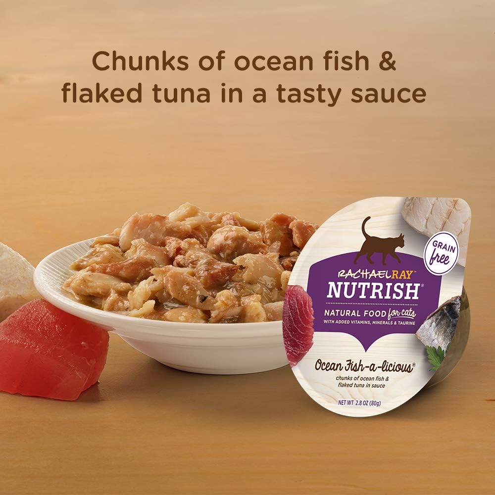 Rachael Ray Nutrish Natural Wet Cat Food, Ocean Fish-A-Licious Recipe, 2.8 Ounce Cup (Pack of 12), Grain Free (6303330281)