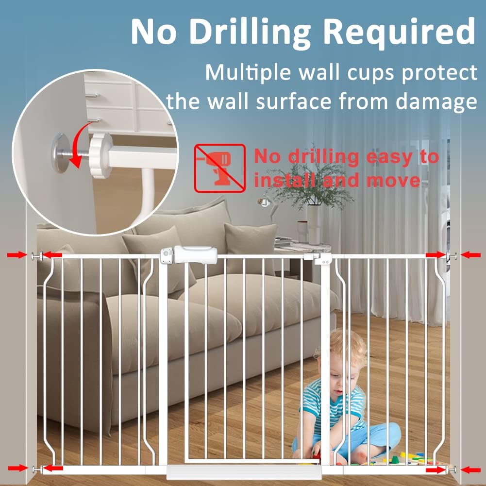 57.5-62 Inch Extra Wide Baby Gates for Stairs Doorways Pressure Mount No Drill Dog Pet Gate Automatic Close Child Safety Gate for Toddler Kids Pets