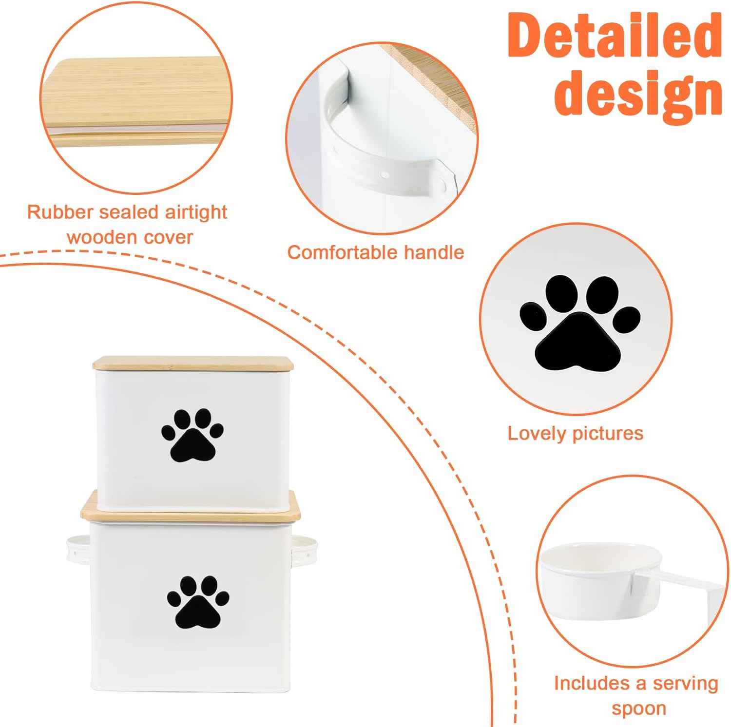Dog Food Storage Container, 2 Metal Buckets with Bamboo Lids Dog Treat Container for Kitchen Countertop & Pantry Organization, Airtight Pet Food Canister Bin for Small Pets & Farmhouse Decor