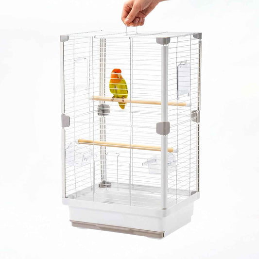 24" Portable Double-Layer Bird Cage, Travel Parrot Carrier with Handle for Vet Visits, Short Trips, White Metal Mesh Cage, for Parakeets, Cockatiels, Lovebirds, Small to Medium Birds