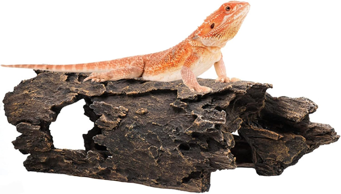 Tfwadmx Bearded Dragon Hide, 13.5" Large Reptile Hideout, Resin Simulated Hollow Log for Aquarium, Betta Fish Hideout, Reptile Tank Accessories for Corn Snakes, Young Ball Pythons, Geckos, Axolotls