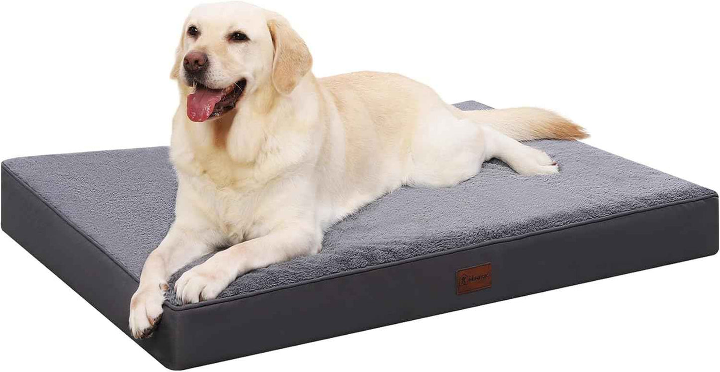 Waterproof Dog Bed Medium Size Dog Orthopedic Dog Beds for Crate with Removable Washable Cover Egg-Crate Foam Pet Pad Mat with Anti-Slip Bottom, 35x22 Inch, Grey