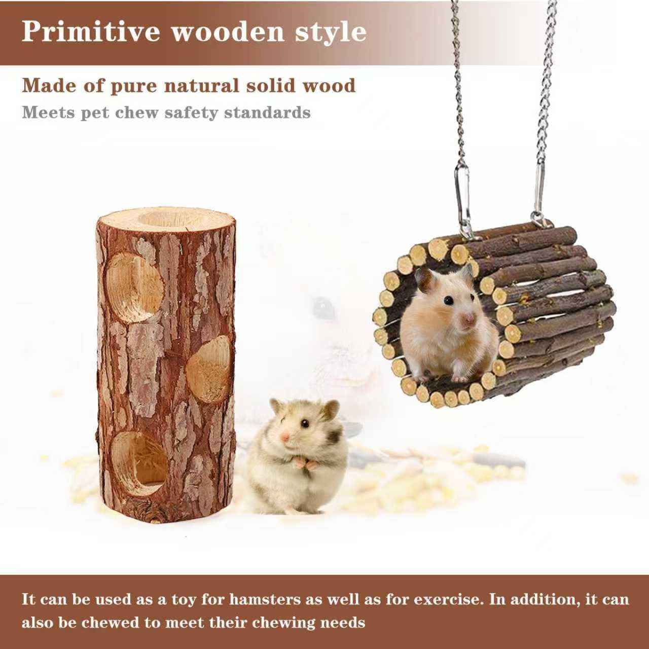 Natural Wooden Hamster Tunnels & Hideouts – Chew-Safe Birch Trunk Tubes for Dwarf Hamsters, Gerbils, Mice – Cage Accessories, Exercise Toy, Forest-Themed Small Pet Habitat (4pcs)