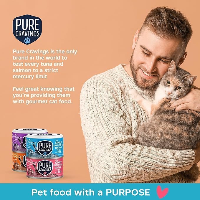 Wet Cat Food Variety Pack Tuna, Salmon, Sardines, Tuna/Salmon in Gravy, 100% Mercury-Tested, Moist Can Fish for Cats, Grain-Free, Protein, Non-GMO, Pack of 12