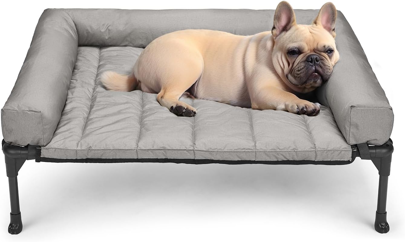 Veehoo Cooling Elevated Dog Bed Add Removable Waterproof Bolster Cushion Mat, Raised Pet Cot with Breathable Teslin Mesh, No-Slip Feet, Dog Couch Bed for Indoor Outdoor, 32x25inches, Grey, CWC2331B