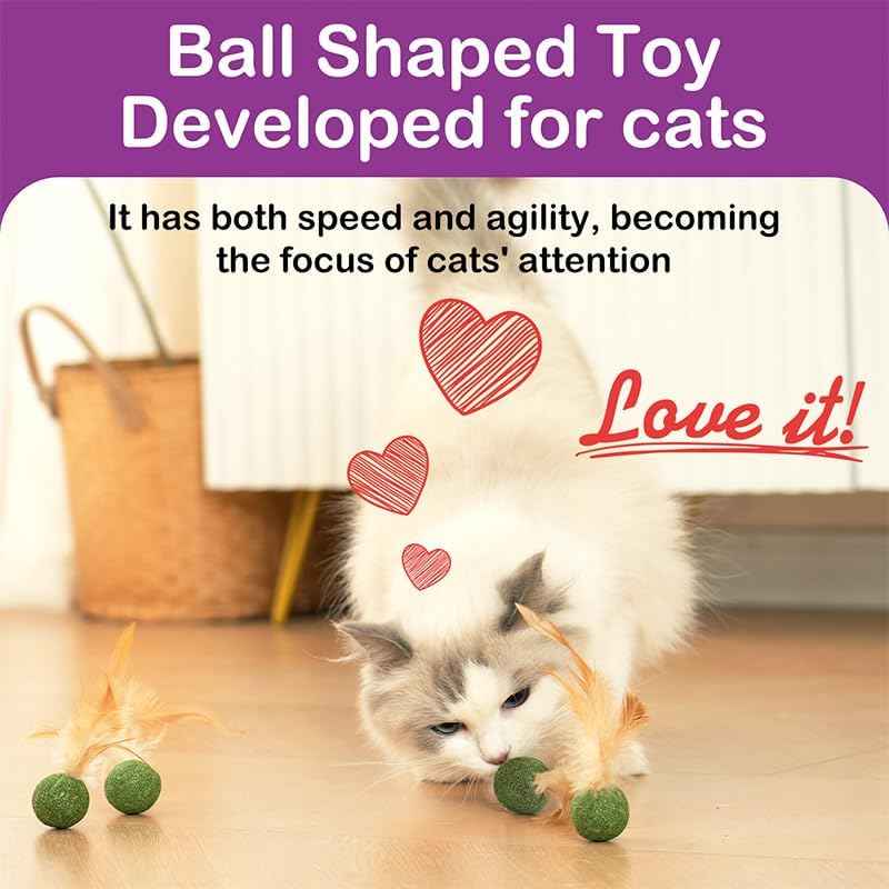 Catnip Balls with Feathers,Natural Catnip Toy for Play,Interactive Natural Lollipop Feathers Design Cat Toys Perfect for Indoor Cats