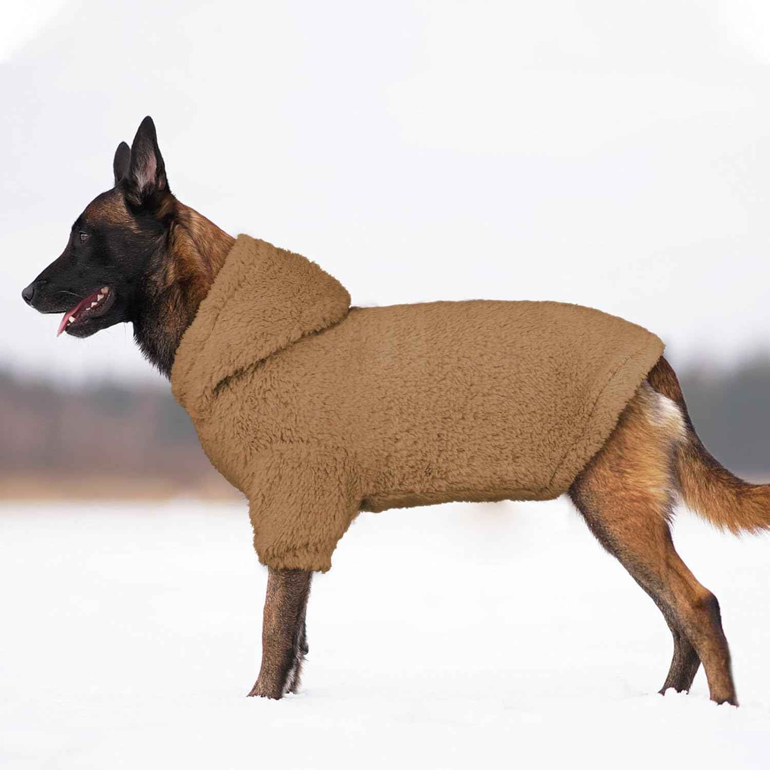 Fuzzy Dog Sweaters for Large Dogs Pet Hoodie Clothes Warm Soft Pet Coats Hooded Sweatshirt Dog Sweaters for Extra Large Dogs(Coffee-XXL)