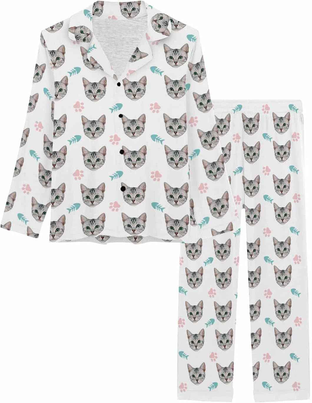 MyPupSocks Custom Face Pajamas for Women Set, Personalized Photo Long Sleepwear XS-XXL