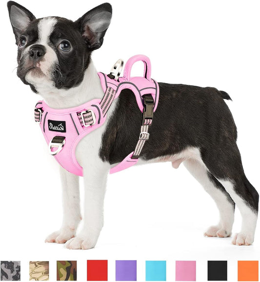 SlowTon No Pull Dog Harness, No Choke Pet Harness with 2 Leash Clips and Easy Control Vertical Handle, Adjustable Soft Padded Dog Vest for Small, Medium and Large Dogs (Pink, Medium)
