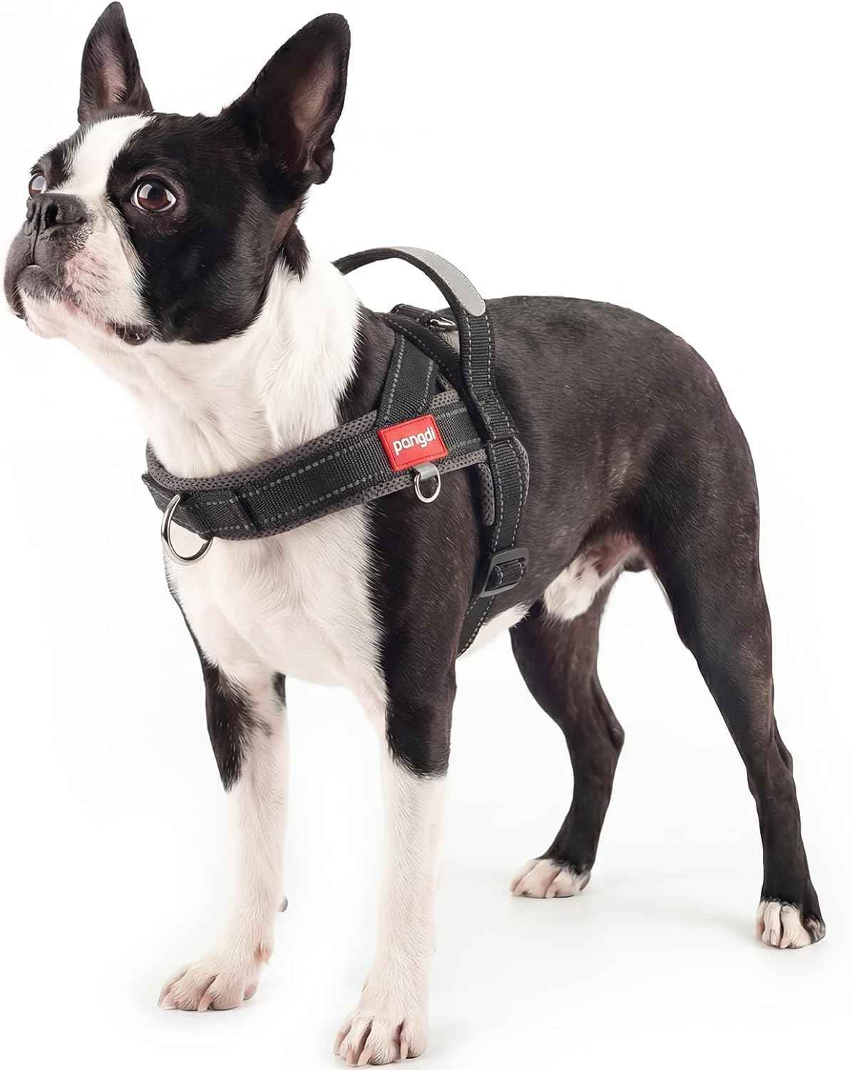 No Pull Dog Harness with Handle, Yorkie Adjustable Reflective Dog Vest, Breathable Air Mesh Padded Pet Harness with Front Leash Clip for Small Medium Dogs, Black, S