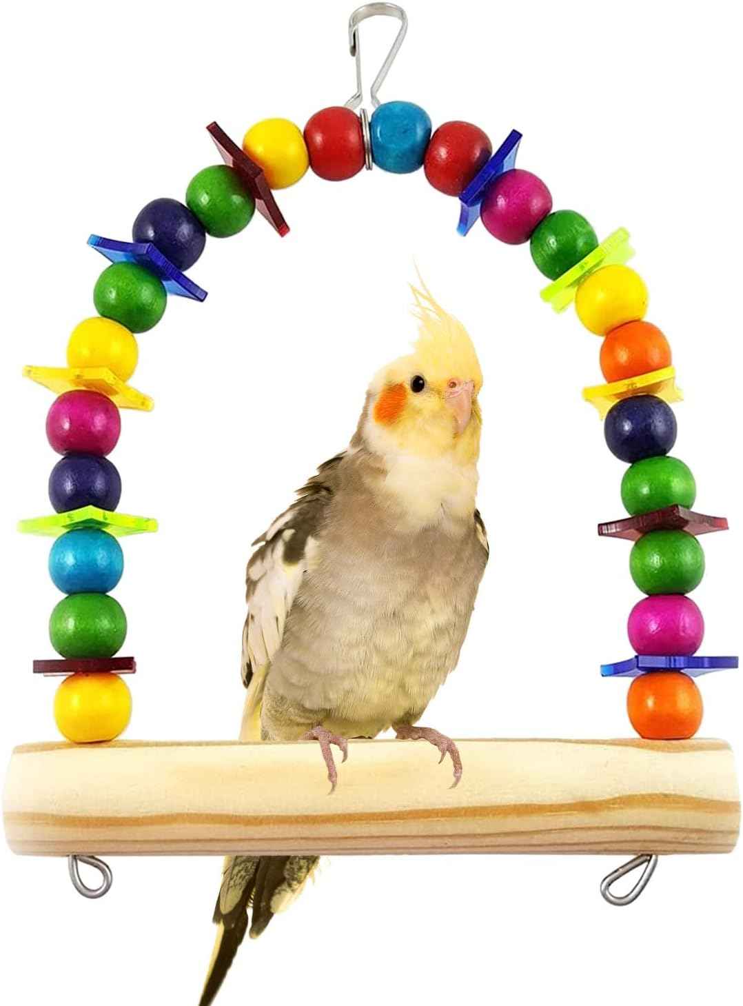 Colorful Wooden Bird Swing Toy Wood Parrot Perch Stand Play Gym for Small Parakeets Budgies Cockatiels Conures Cage Accessories Swings to Balance Exercise Training