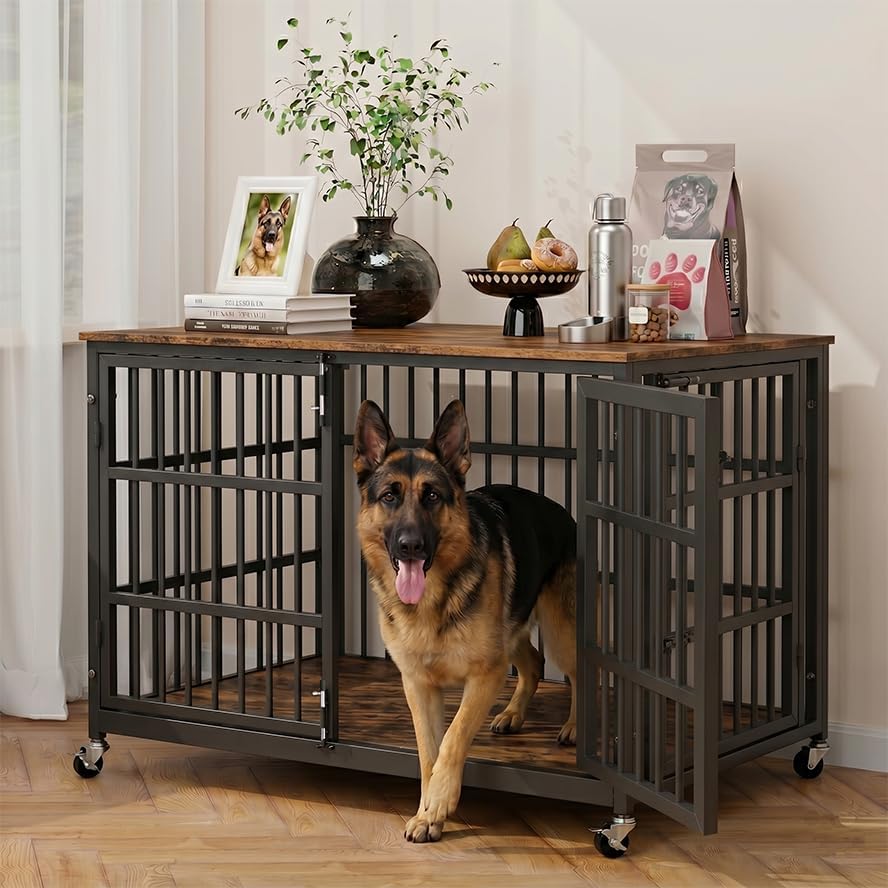 Boldbone 42 inch Dog Crate Furniture, Heavy Duty Dog Kennel Indoor for Large Dogs, Escape-Proof and Chew-Proof Wooden Dog Cage for high Anxiety Dog, Decorate House as TV Stand, End Table