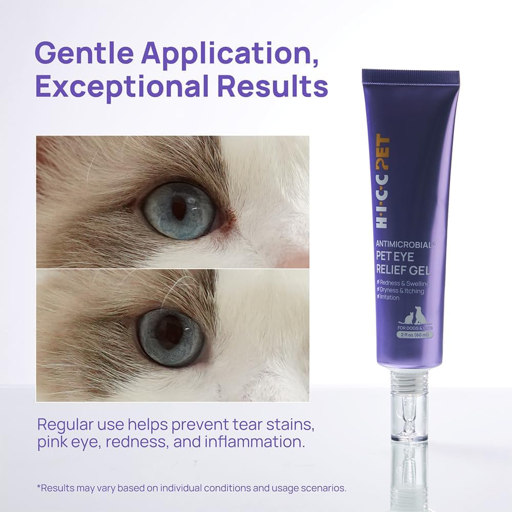 HICC PET Dog Eye Gel, Vet-Recommended Dog Eye Infection Treatment, Cat Eye Drops Wash, Soothes Irritation, Moisturizes Dry Eyes, Pet Eye Drops Ointment Alternative for Dogs, Cats, Horses. 2 fl oz
