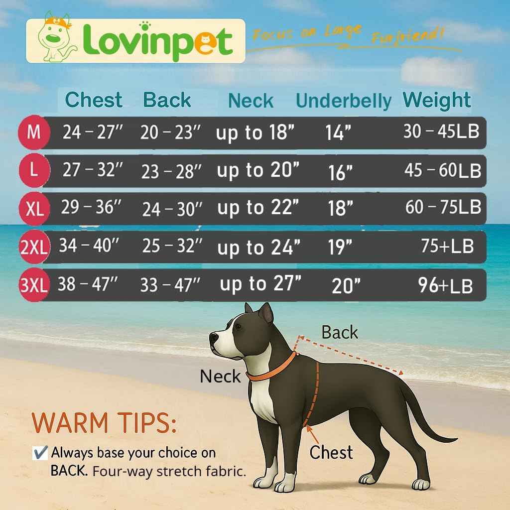 LovinPet Dog Pajamas Large Sized Dog, Anti Licking, Recovery Wear, Lightweight Jurassic Knit, UV for Large Dogs /3XL
