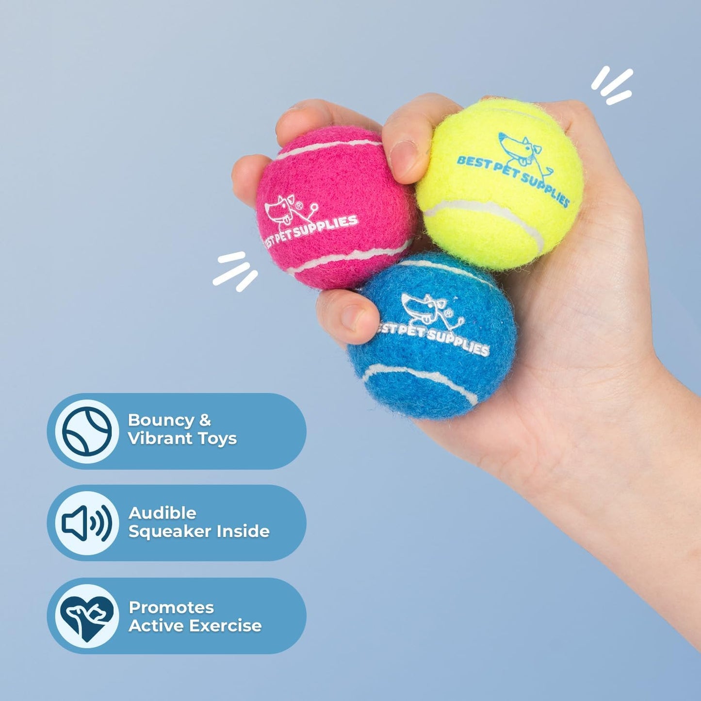 Best Pet Supplies Interactive Squeaky Dog Chew Toy, Ideal Dog Toys for Chewers, Small, Medium & Large Dogs, and Fetch Lovers - Tennis (Assorted Color), Small (Pack of 8)
