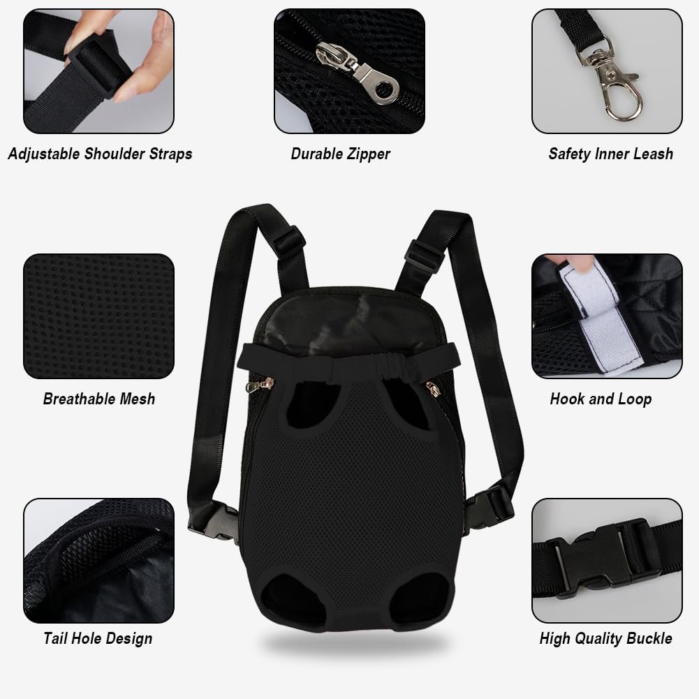 FEimaX Dog Carrier Backpack Pet Legs Out Front Cat Travel Bag, Adjustable Puppy Backpacks Carriers Hands-Free for Small Medium Dogs Cats Hiking Traveling Camping Daily Walking (Large, Black)