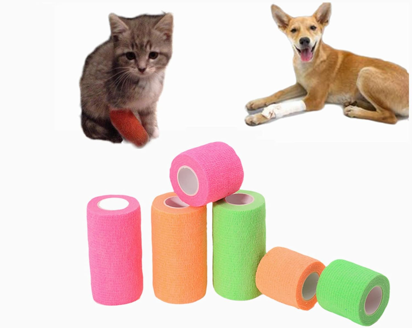 6 Pack 2" x 5 Yards Self Adhesive Bandage Wrap Breathable Cohesive Vet Wrap for Pets, Elastic Self-Adherent Tape for Sports, Wrist, Ankle (Black)