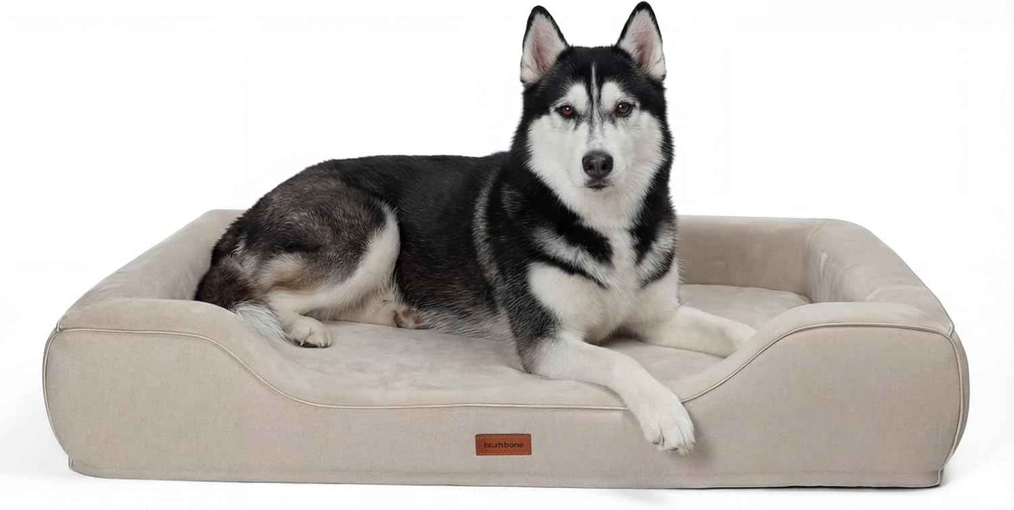 Orthopedic Dog Bed for Extra Large Dogs,Waterproof Cooling Gel Memory Foam XL Pet Sofa Non-Slip Bottom,Egg-Crate Foam Washable Removable Cover 42.0" LX30.0"X9.0"Th Beige