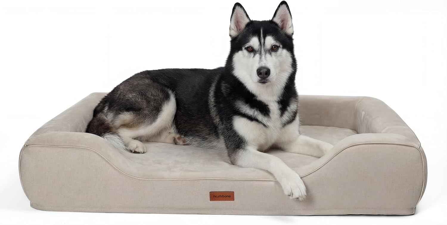Orthopedic Dog Bed for Extra Large Dogs,Waterproof Cooling Gel Memory Foam XL Pet Sofa Non-Slip Bottom,Egg-Crate Foam Washable Removable Cover 42.0" LX30.0"X9.0"Th Beige