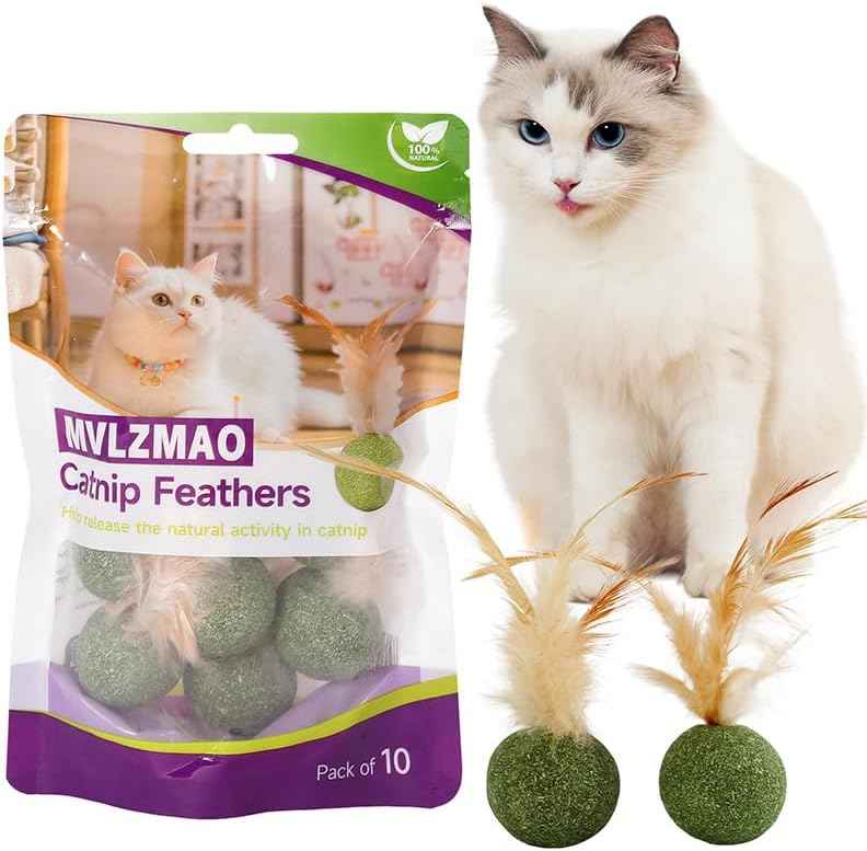 Catnip Balls with Feathers,Natural Catnip Toy for Play,Interactive Natural Lollipop Feathers Design Cat Toys Perfect for Indoor Cats