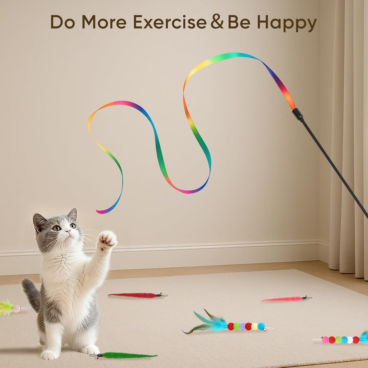 Cat Toys for Indoor Cats, 13 Packs Interactive Cat Wand Toy Set with Feather Toys & Teasers, Fun Cat Toys for Exercise, Playtime and Boredom Relief