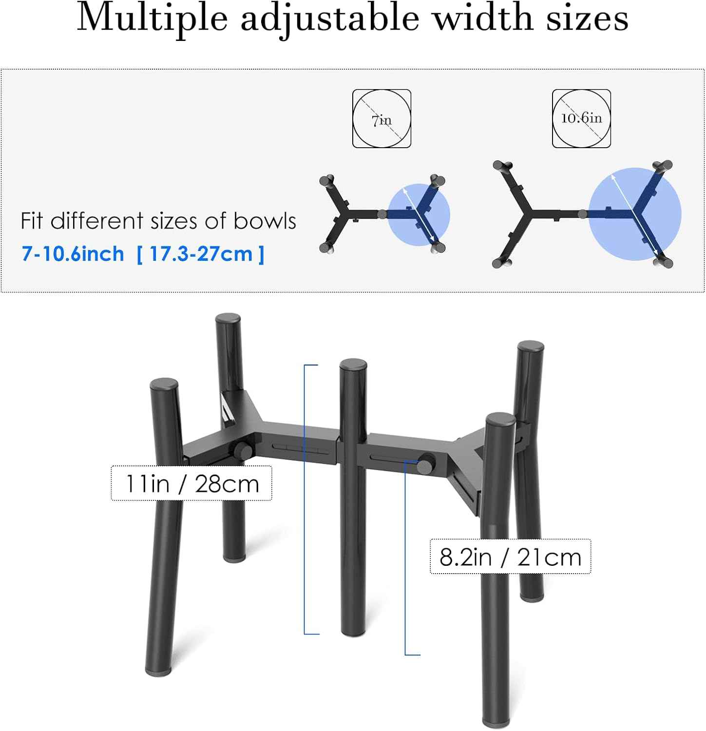 SHAINFUN Adjustable Dog Bowl Stand for Large & Medium Breeds, Raised Dog Food & Water Bowl Holder, Fits 7-10.6" Wide Bowls, 11" Tall, 2-in-1 Design Tall Dog Food Bowl Stand, Bowl Not Included