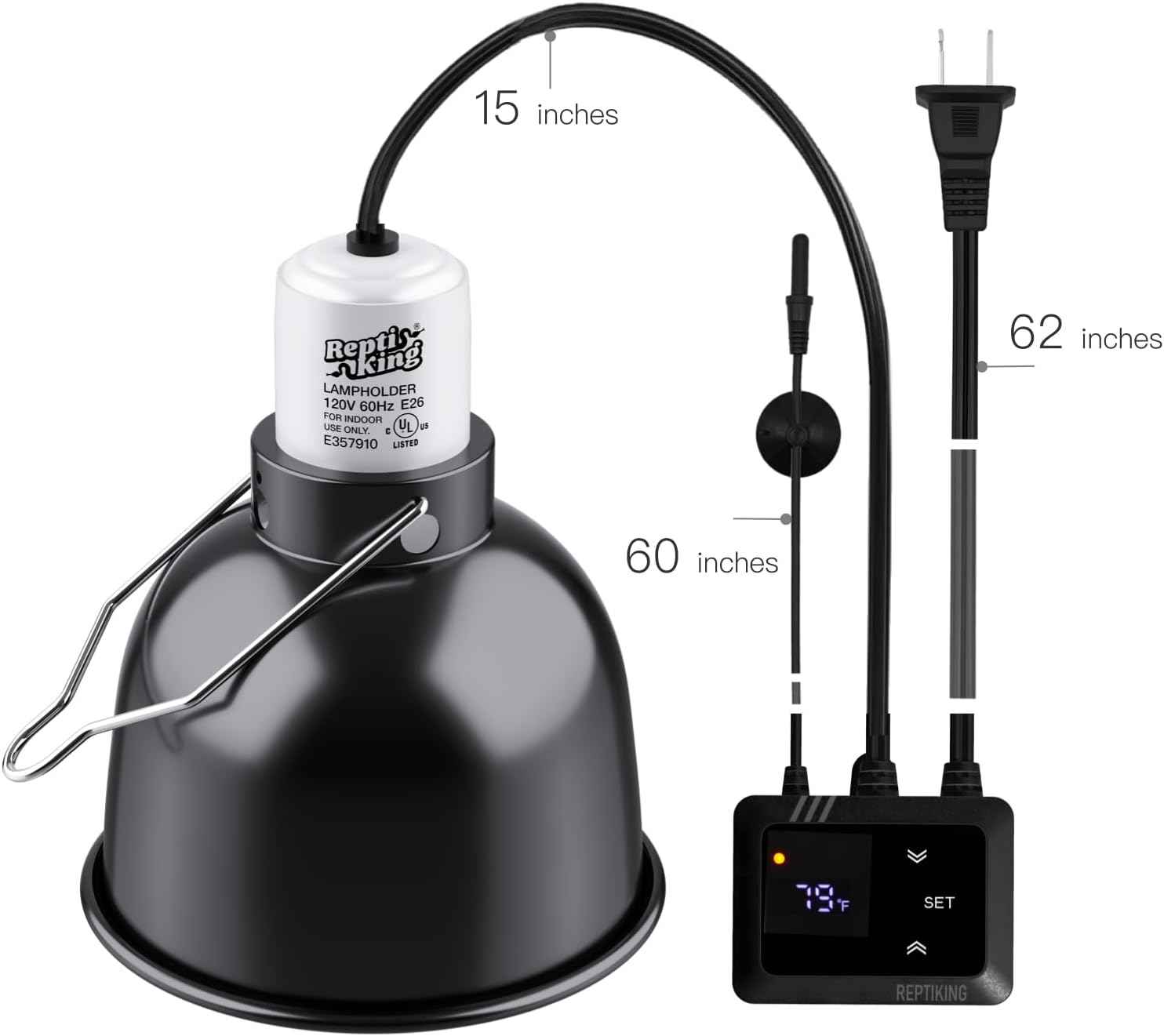 Reptile Heat Lamp Fixture with Dimming Thermostat - 5.5'' Light Dome with PID Thermostat, for Ceramic Heat Emitter & Basking Light Bulb, for Bearded Dragon, Snake, Tortoise, Lizard Tank Accessories