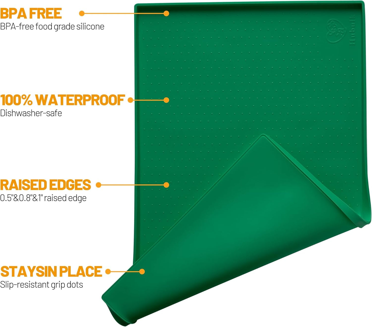Hubulk Dog Feeding Mat,100% Waterproof Food Grade Silicone Pet Food and Water Bowl Placemat,Dishwasher, High Raised Edge to Prevent Spills,Nonslip Tray to Stop Messes on Floor（28"x18"x0.8",Hunter ）