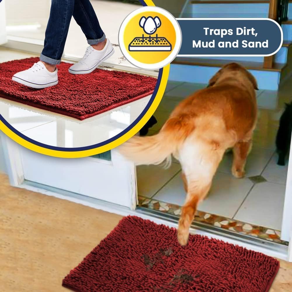 Muddy Mat® Shown on TV – Super Absorbent Door Mat Indoor, Microfiber Quick Dry Chenille Entryway Rug, Non-Slip Front Door Mat, Indoor Mats for Entryway, Machine Washable Pet Rug, Red 24"x36"