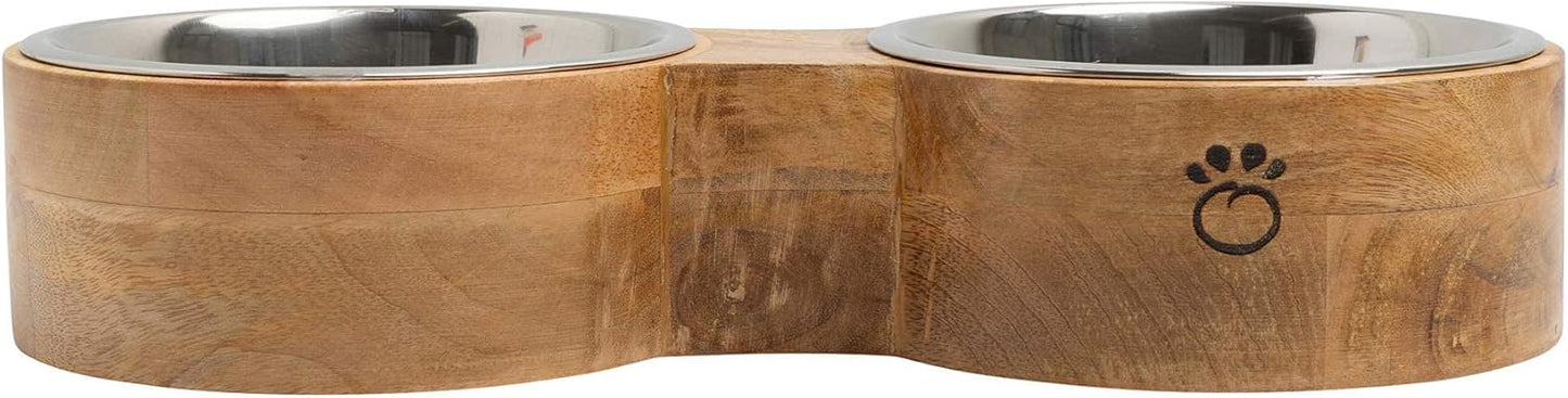 Luxury Elevated Dog Bowl Set - Mango Wood Stand with 2 Stainless Steel Food & Water Bowls - Raised Pet Feeder with Non-Slip Base, Modern Design for All Dog Sizes, Large 48oz