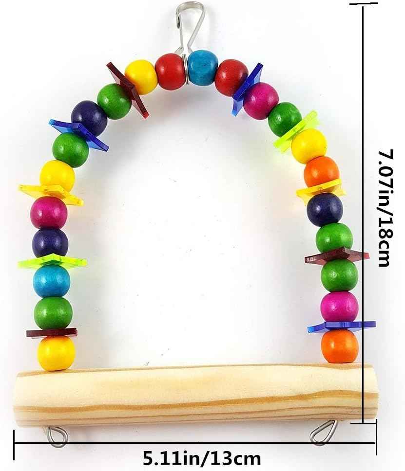Colorful Wooden Bird Swing Toy Wood Parrot Perch Stand Play Gym for Small Parakeets Budgies Cockatiels Conures Cage Accessories Swings to Balance Exercise Training