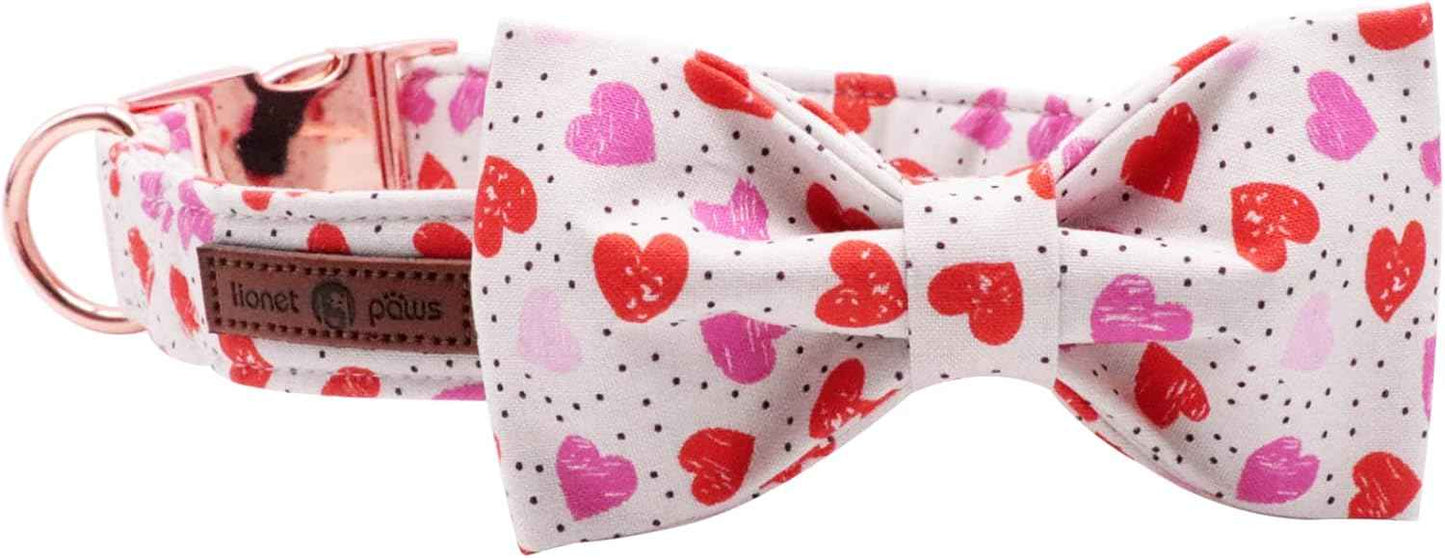 Lionet Paws Valentines Day Dog Collar with Bowtie, Dog Bowtie Collar with Metal Buckle for Dogs, Adjustable Comfortable Dog Collar Girl Boy Gift, XL, Neck 16-26 in