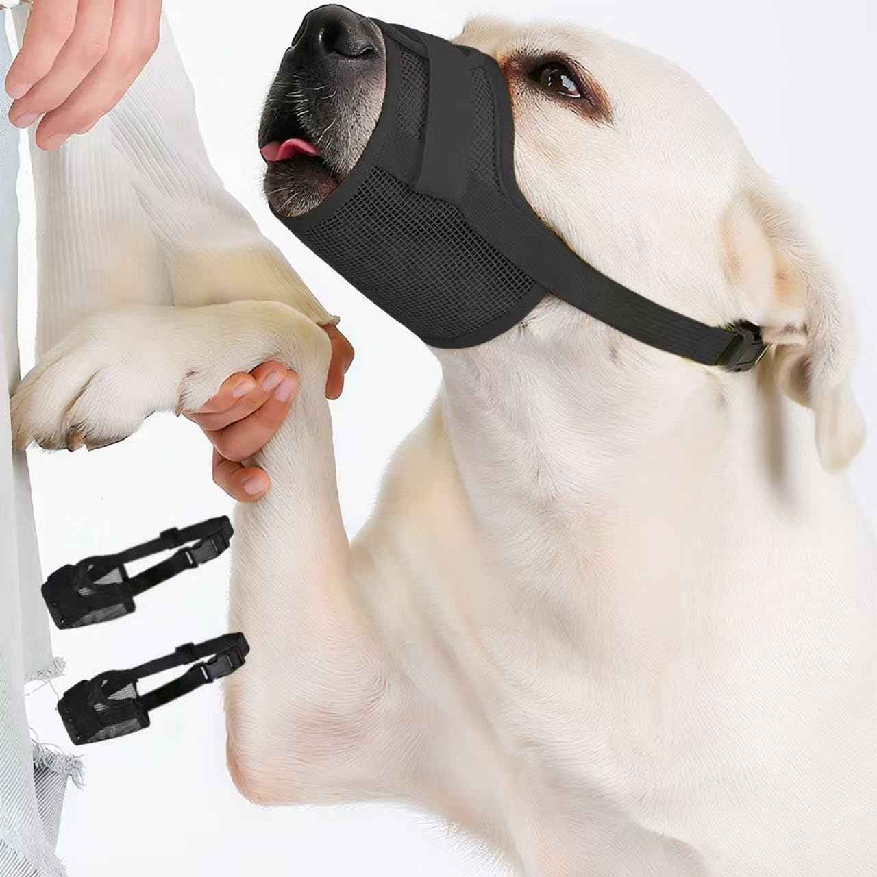 2-Pack Soft Mesh Dog Muzzle – Breathable & Adjustable, No-Bite and Escape-Proof Design for Grooming, Training, Walking – Fits Small, Medium & Large Dogs (Black, M)