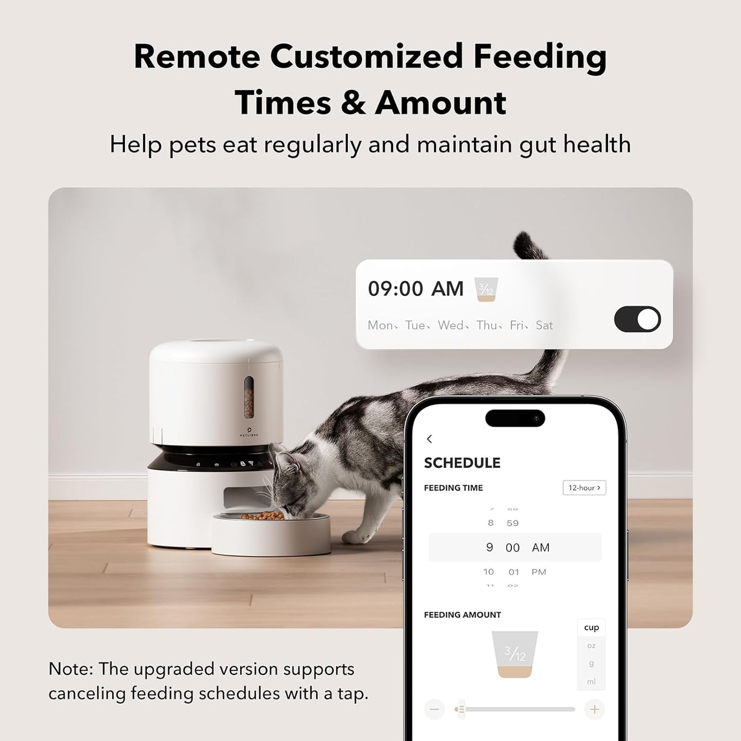 PETLIBRO Automatic Cat Feeder, 5G WiFi Automatic Pet Feeder with Freshness Preservation, 3L Timed Cat Feeders for Dry Food, Up to 48 Portions 10 Meals Per Day, Granary Pet Feeder for Cat/Dog, White