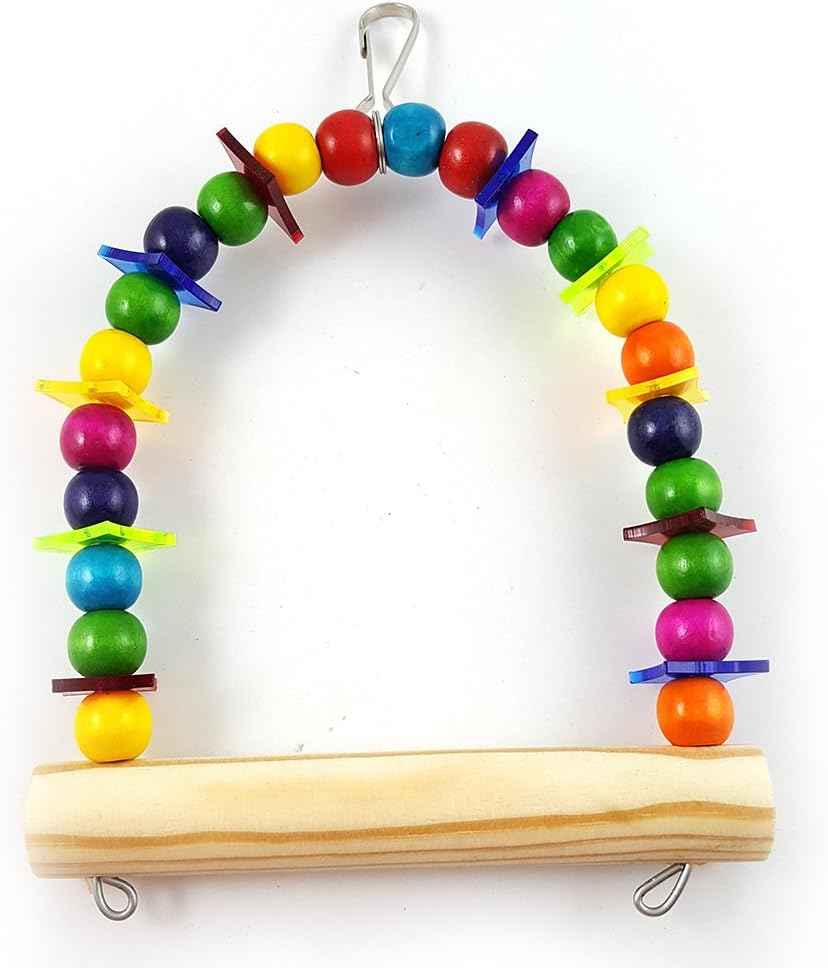 Colorful Wooden Bird Swing Toy Wood Parrot Perch Stand Play Gym for Small Parakeets Budgies Cockatiels Conures Cage Accessories Swings to Balance Exercise Training