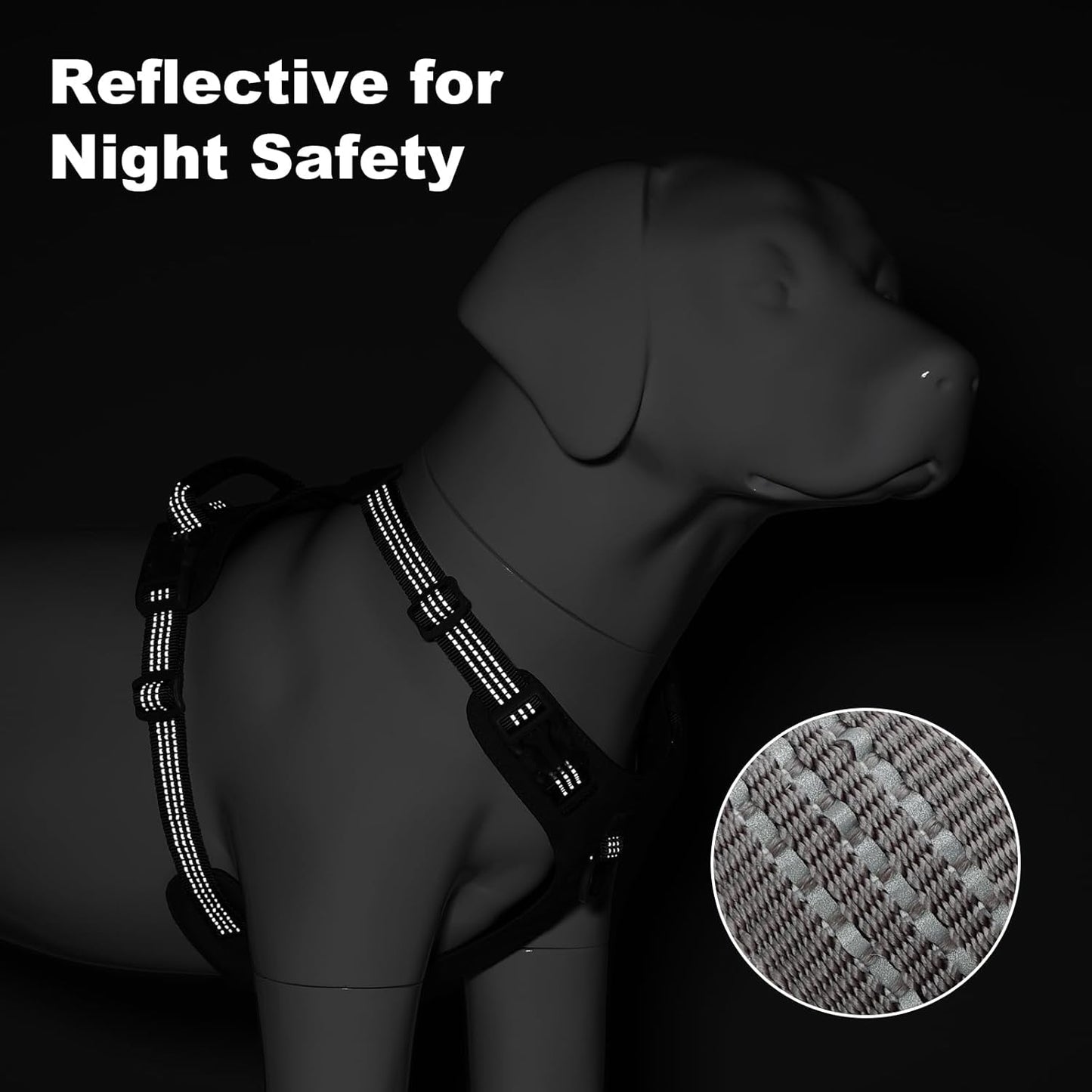 No Pull Dog Harness – Adjustable Reflective Nylon Vest for Small Medium Large Dogs, Escape Proof Training Harness with Leather Control Handle, Lightweight Aluminum Hardware (Black, M)