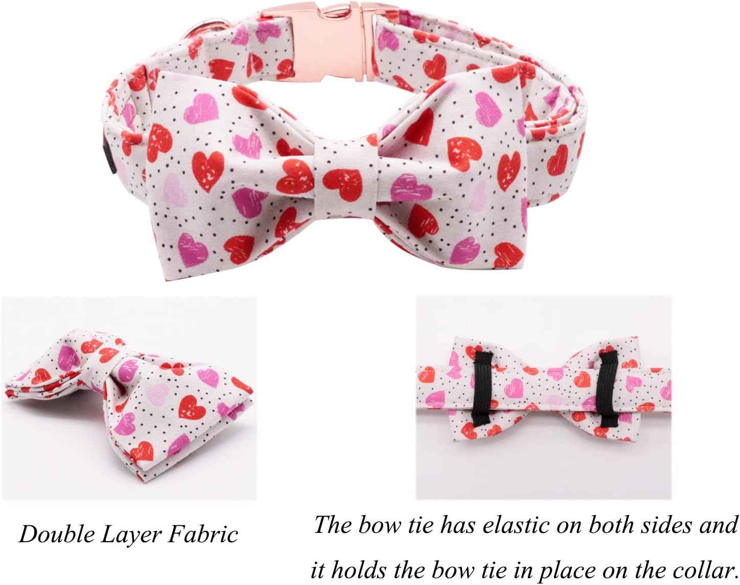 Lionet Paws Valentines Day Dog Collar with Bowtie, Dog Bowtie Collar with Metal Buckle for Dogs and Cats, Adjustable Comfortable Dog Collar Girl Boy Gift, XS, Neck 8-12 in