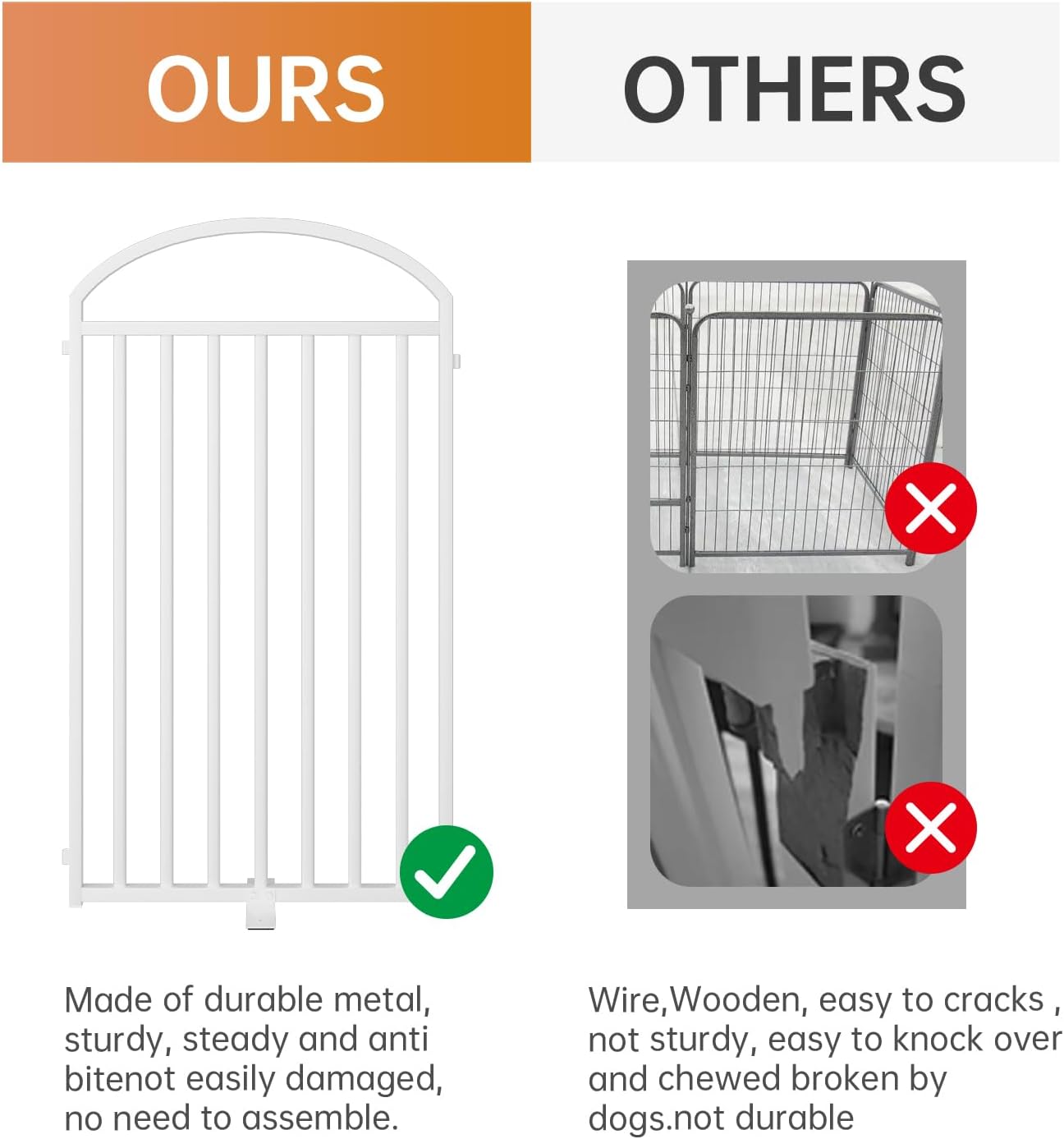 2 Panles Full Matel Freestanding Dog Gates with Door, 48"Extra Wide 36"Tall Free Standing Dog Pet Gate for Indoor & Outdoor. Foldable Pet Fences for Doorways, House, Stairs, Porch, Deck, Yard