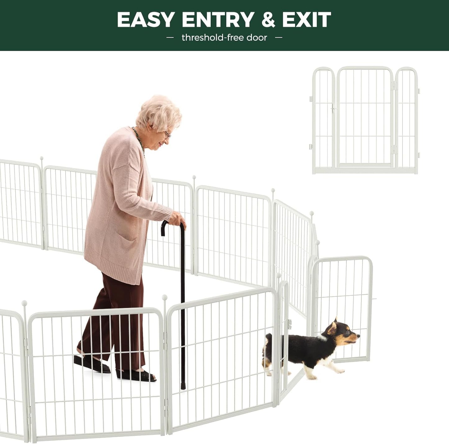 FXW Rollick Unleashed Dog Playpen for Indoor, Yard, RV Camping, 45 inch 48 Panels for Large Dogs, White│Patented