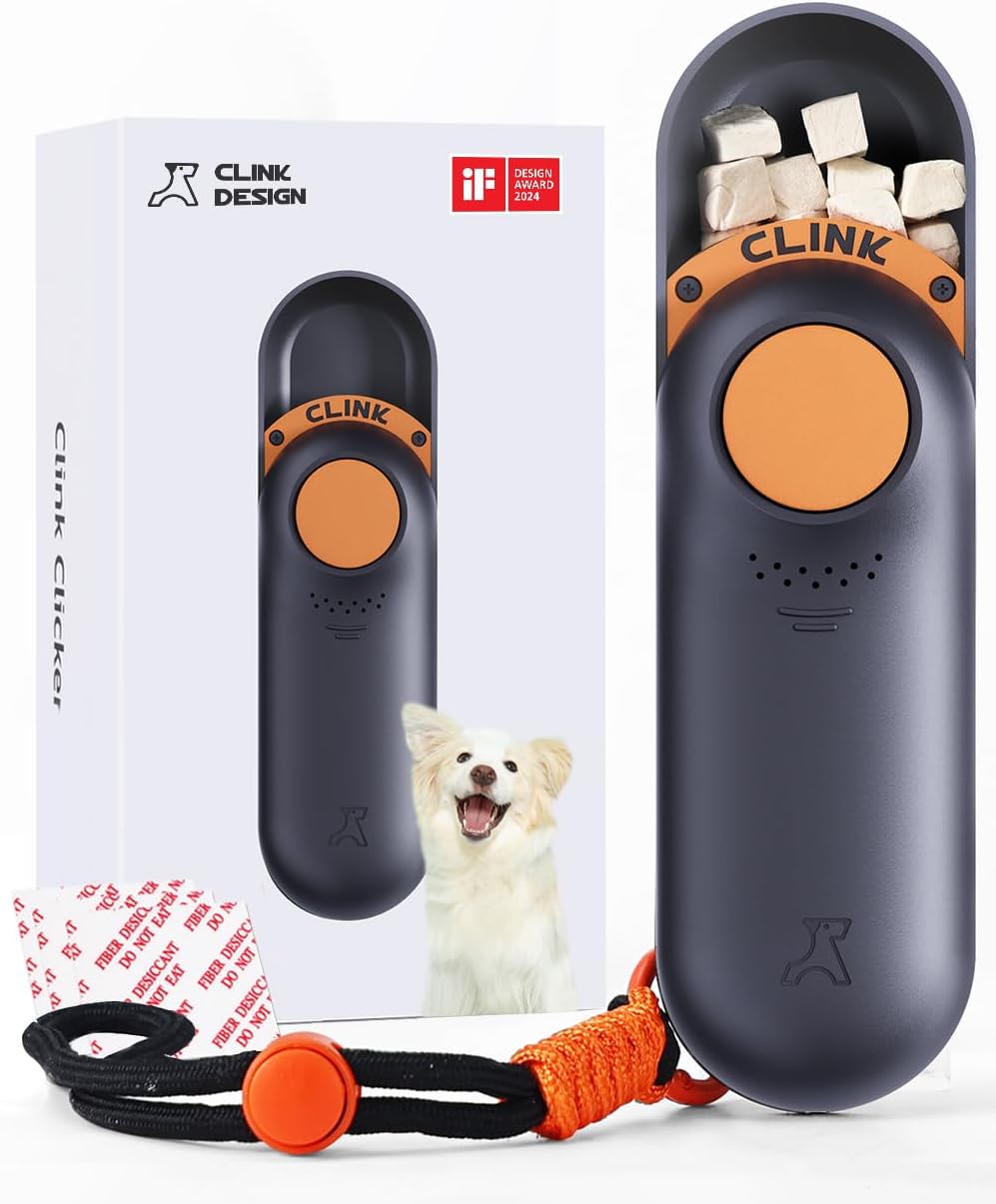 Clink Design Clicker Dog Trainer & Dog Treat Pouch Alternative, Dog Treat Dispenser, Puppy Essentials Dual Use 2 in 1 Dog Clicker for Training - Durable, Light (2.36 oz), Easy to Clean & Handle, Black