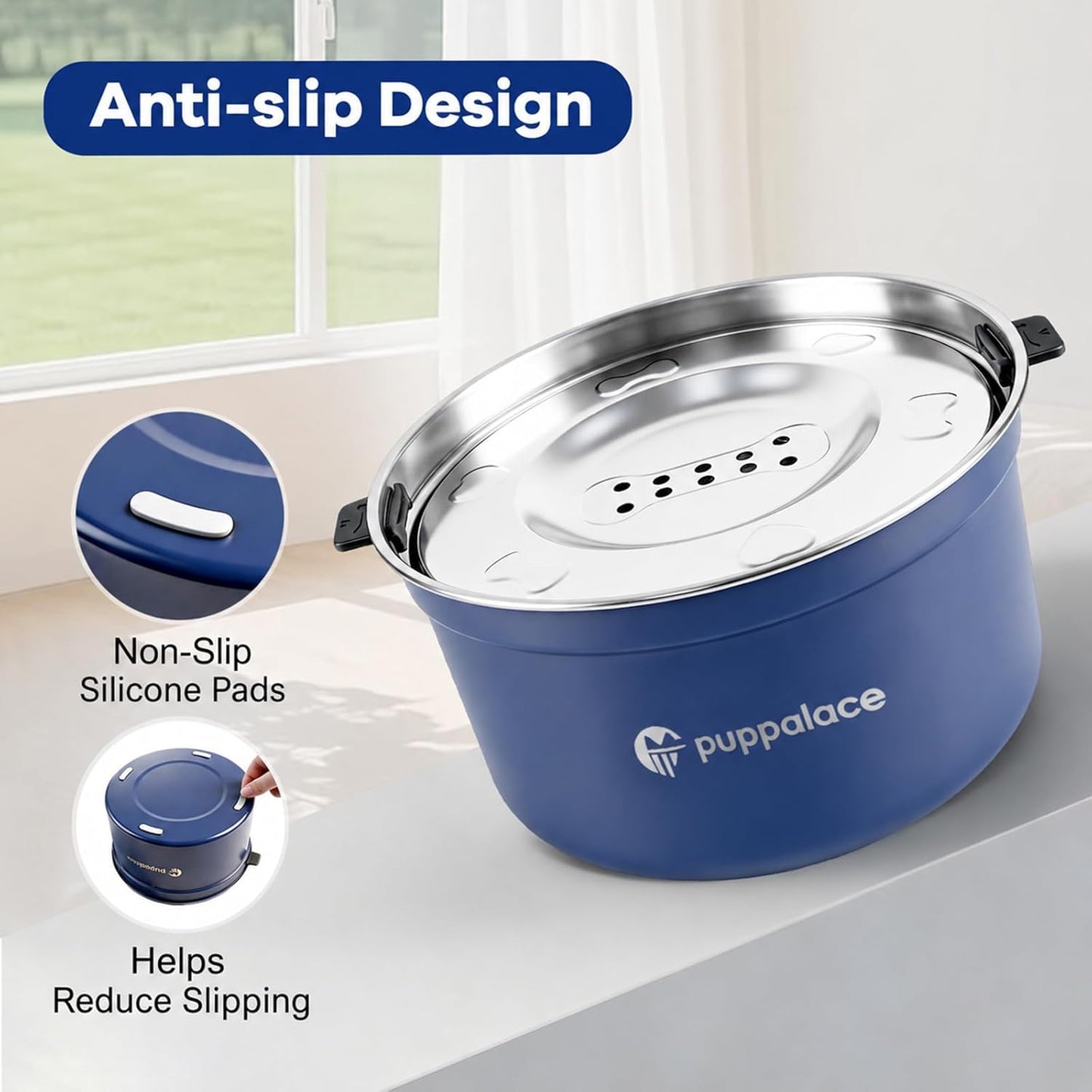 108oz No Spill Stainless Steel Dog Water Bowl- Upgrade for Messy Drinkers, Splash Proof Design, Easy to Clean, Non-Slip Base, Large Capacity for Dogs and Cats (Blue)