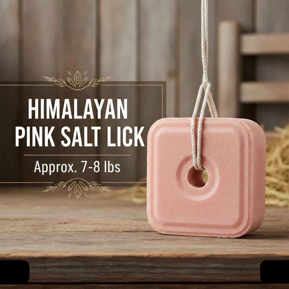 Compressed Himalayan Salt Lick 8-9 lbs, Big Block, Licking Salt for Horses, Deer Salt Lick Block, Block Salt on Rope, Himalayan Licking Salt for Animals.