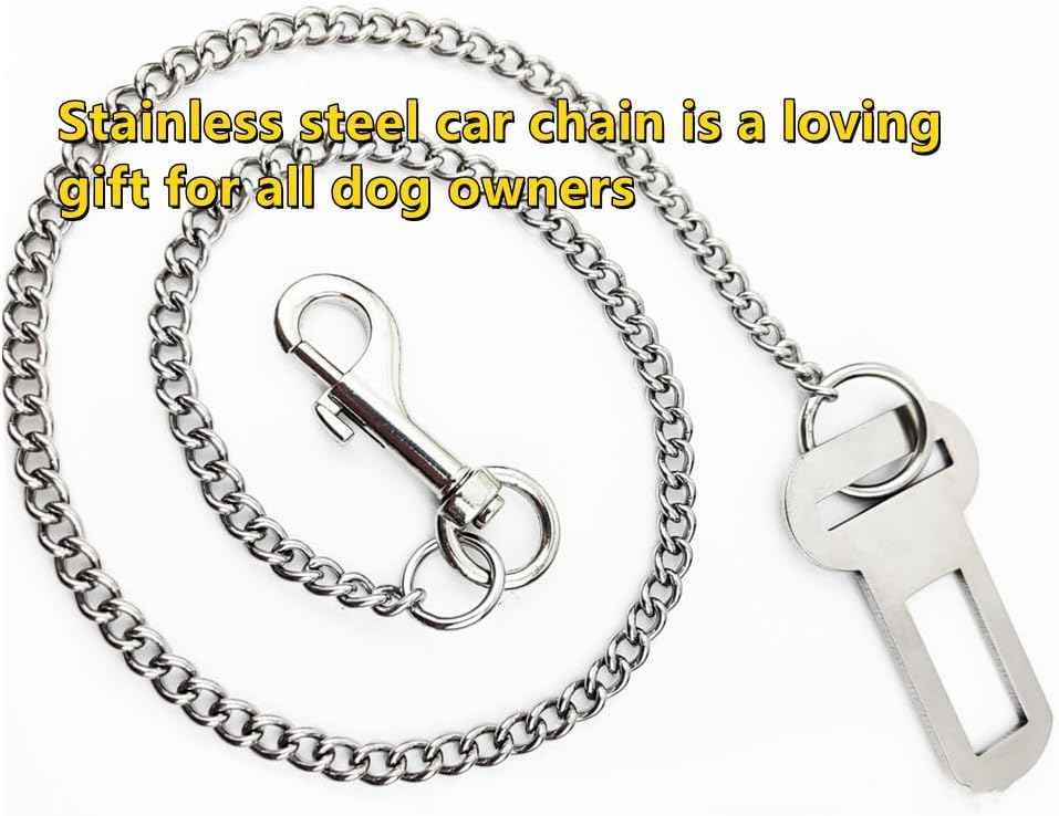 Stainless Steel No chew Dog Car Seat Belt, Stainless Steel Dog Car Seat Belt Vehicle Travel Dog Harness Dog Chain Pet Vehicle Safety Restraint Cable for Puppy Small Medium Large Dogs(60cm)