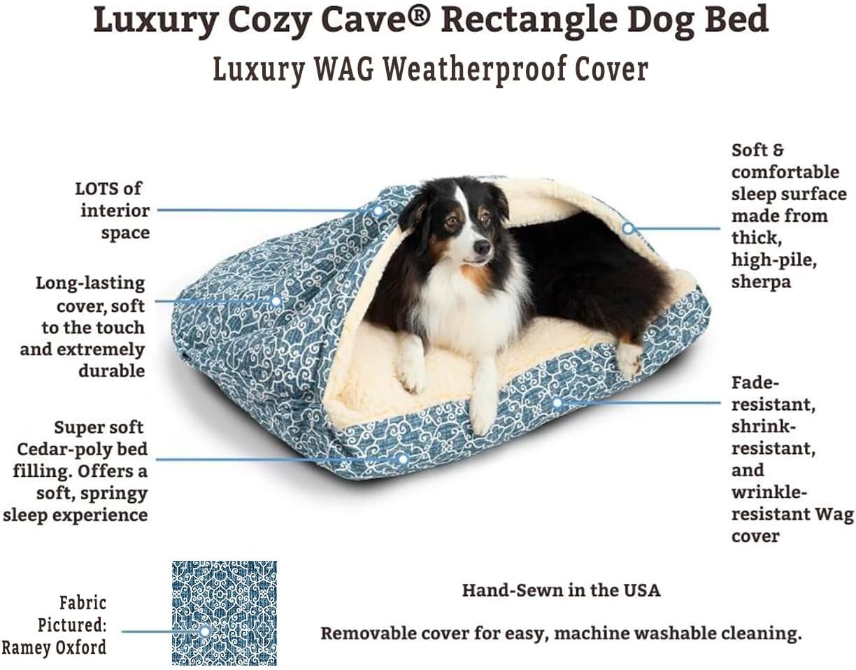 Snoozer Pet Products Luxury Rectangle Cozy Cave, Wag Collection, Small, Pedigree Denim