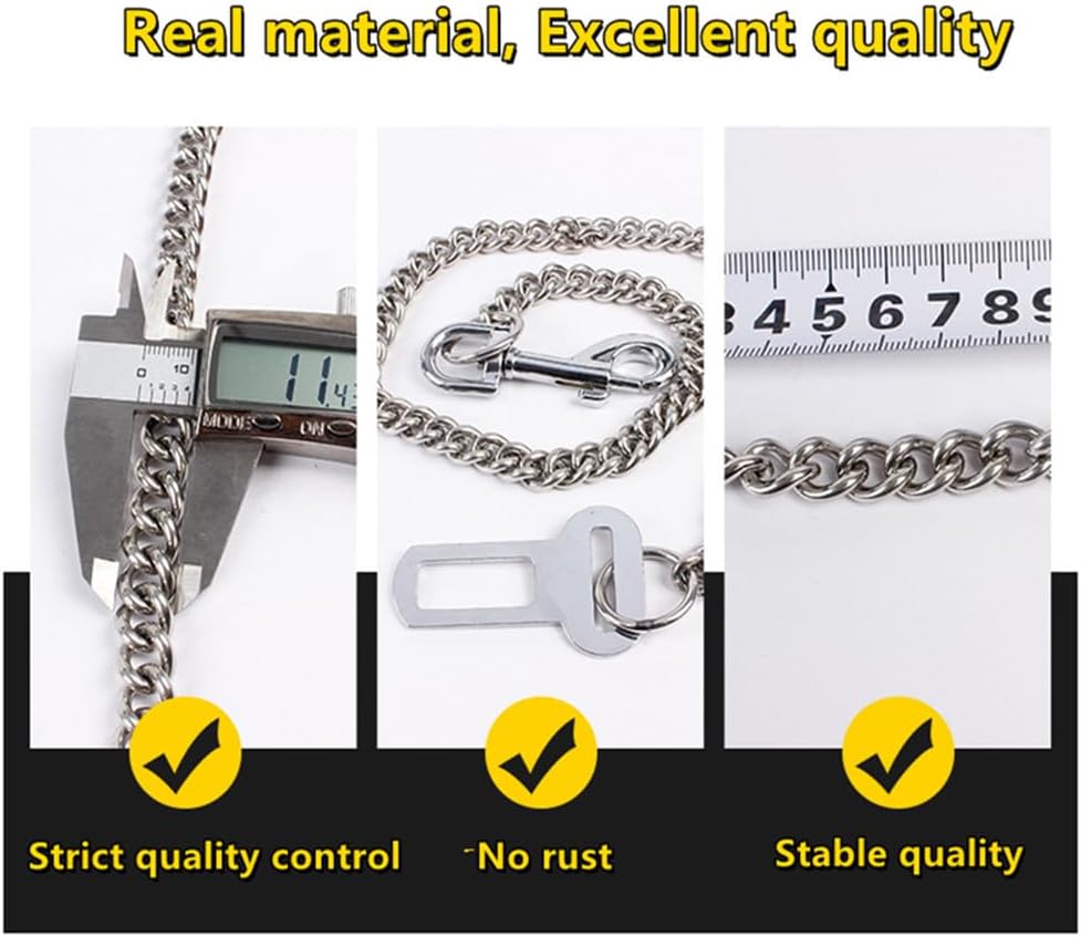 Stainless Steel No chew Dog Car Seat Belt, Stainless Steel Dog Car Seat Belt Vehicle Travel Dog Harness Dog Chain Pet Vehicle Safety Restraint Cable for Puppy Small Medium Large Dogs(60cm)